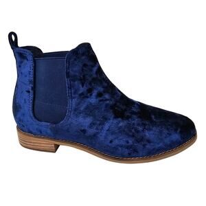 TOMS Blue Crushed Velvet Chelsea Booties Pull On Stacked Heels Boots Women's 9